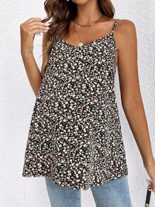 SHEIN Maternity Random Printed Simple Daily Cami Top - Black - View 5