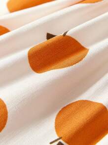 Cozy Pixies 女婴休闲百搭圆领水果图案衬衫，配有荷叶边和松紧腰带 - 杏色 - 查看 8