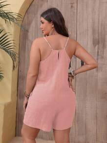SHEIN VCAY Plus Solid Slant Pocket Cami Romper For Summer - Pink - View 2