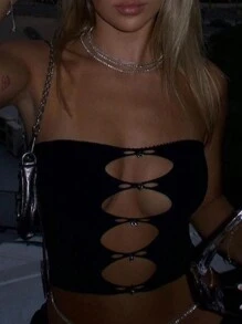 女士性感纯色镂空抹胸短款上衣