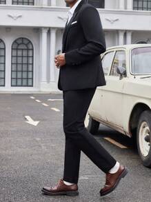 Manfinity Mode Men Single Button Blazer & Suit Pants - Black - View 3