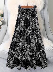 Plus Size Allover Print Elastic Waist Skirt