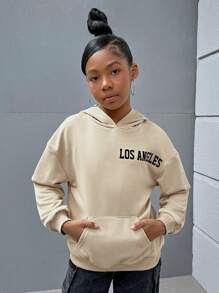 SHEIN Tween Girl Street Fashion Knitted Solid Color Round Neck Long Sleeve Pullover Sweatshirt,In Fall/Winter - Apricot - View 7