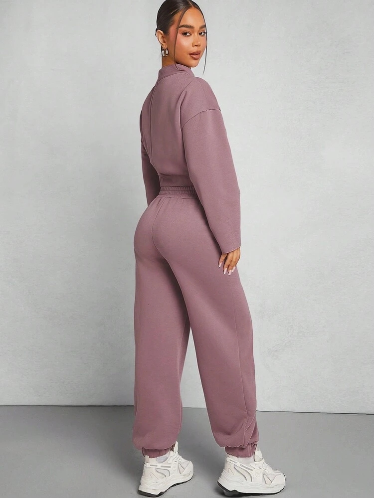 Cut Out Sweatshirt & Jogger Pants Two Pieces Set