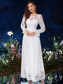 MIUSOL Full Floral Lace White Wedding Formal Dress - White - View 5