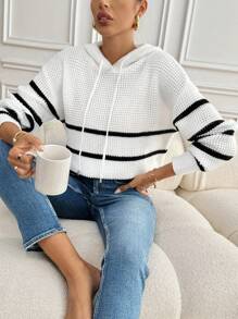 SHEIN Frenchy Women's Hooded Texture Waffle Knit Striped Pants