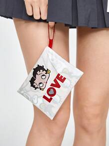 Betty Boop | ROMWE Cartoon Character Printed Sweet And Lovely Storage Bag, Large Capacity Foldable Shopping Tote Bag With Coin Purse - White - View 4
