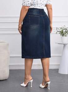 EMERY ROSE Plus Size Denim Straight Stretchy Skirt