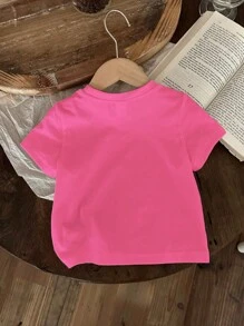 Vintaside Kids Baby Mädchen modische und süße Schleife Buchstaben Muster Lässig bequeme Oberteile, Rundhals Kurzarm T-Shirt, Sommer Baby Mädchen T-Shirt - Heißes Pink - Übersicht 2