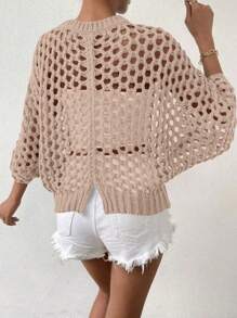 Chiquease Áo len, áo chui đầu màu trơn tối giản hàng ngày dành cho nữ - Màu Khaki - Xem 2