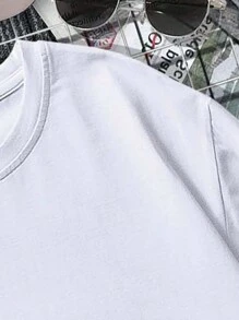 Manfinity Homme Camiseta de manga corta de cuello redondo lisa para hombres tallas grandes, uso diario casual, para el trabajo - Blanco - Ver 4
