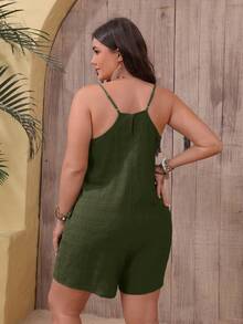 SHEIN VCAY Mono informal con bolsillo inclinado y textura de talla grande para verano - Verde militar - Ver 2