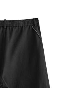 Manfinity VCAY Calça Casual Masculina 100% Algodão Tecido Liso com Cintura Média, Perna Reta e Larga em Estilo Urbano, Adequada para Uso Diário na Primavera e Verão - Preto - Visão 12