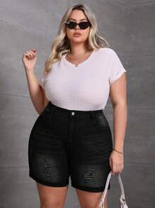 SHEIN CURVE+ Plus Size Stretchy Denim Versatile Cycling Pants