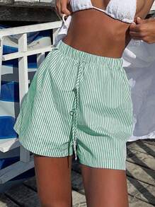 INAWLY Gestreifte gedruckte lässige Strandshorts für Damen