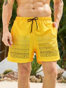 Surfspeed Letter Printed Drawstring Beach Shorts With Pocket - Multicolor - View 1