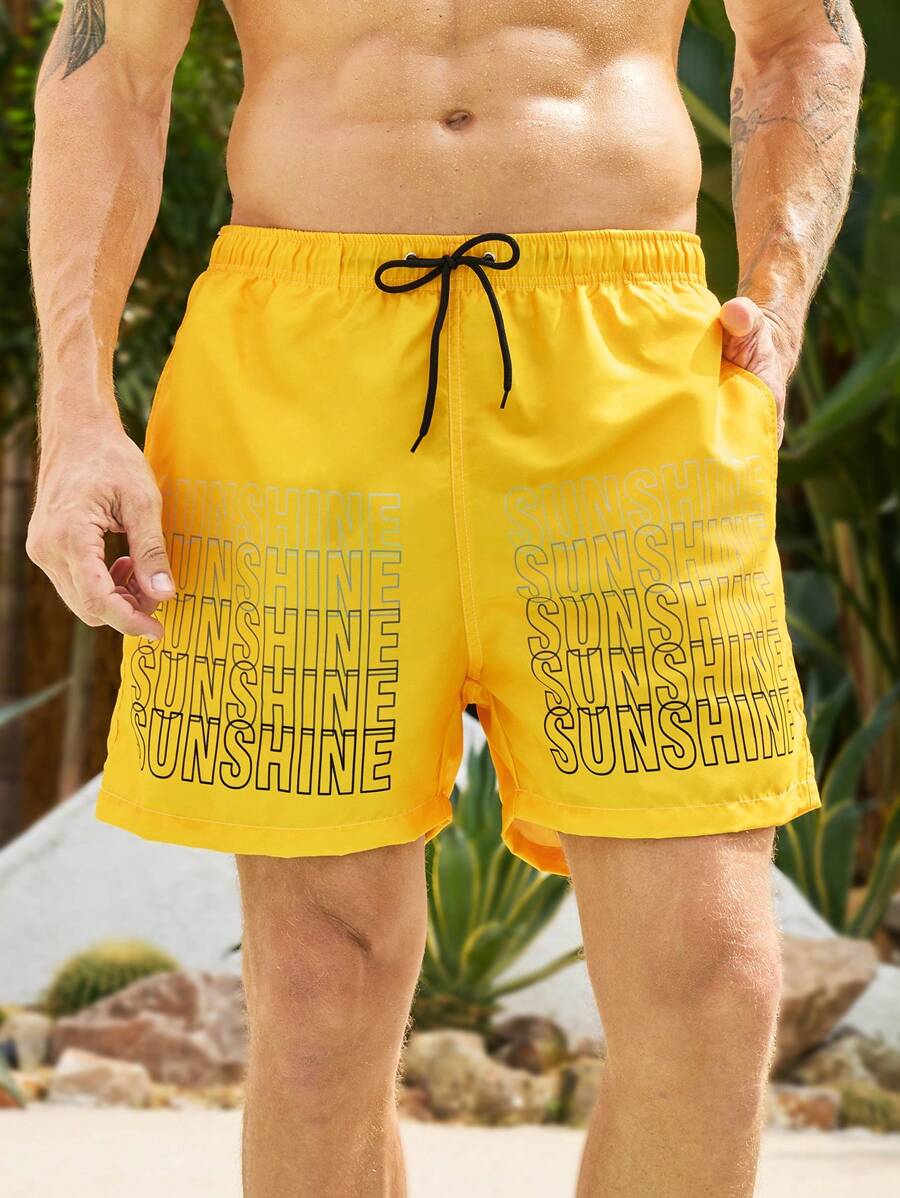 Surfspeed Letter Printed Drawstring Beach Shorts With Pocket - Multicolor - View 1
