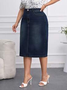 EMERY ROSE Plus Size Denim Straight Stretchy Skirt