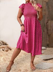 SHEIN LUNE Vestido diario simple para mujer de talla grande con estampado aleatorio - Rosa Fucsia - Ver 4