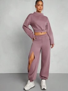 Denimoi Cut Out Sweatshirt & Jogger Pants Two Pieces Set