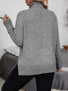 SHEIN LUNE Plus Mock Neck Raglan Sleeve Sweater, For Winter Knit Pullover Fall - Grey - View 2