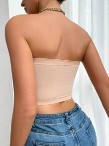 Snug Zone 浪漫無肩帶加厚胸墊可拆卸內衣，女士無袖背心 - 杏色 - 查看 2