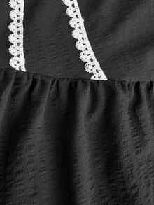 SHEIN MOD Plus Size Đồng Màu Ren Viền Eo Chắp Vá Không Tay Cami Đầm - màu đen - Xem 3