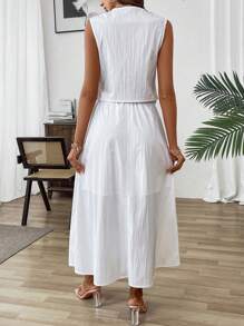 Calvaya Solid Color Front Button Vest Suit Jacket And Skirt Set