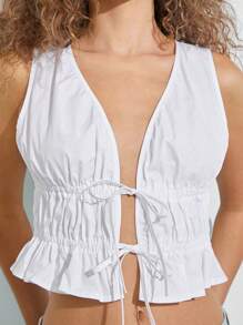 WESTFADE Áo vest buộc nơ 100% cotton - trắng - Xem 4