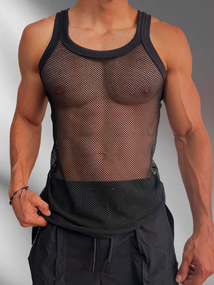 Manfinity Dauomo Men's Bold Sleeveless Streetwear Tank Top With Round Neckline, Rave - Black - View 1