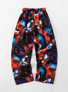 SHEIN Leisure Teen Boy Elastic Waist Tie-Dye Loose Printed Pants - Black - View 2