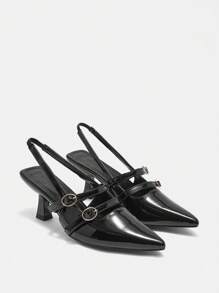 CUCCOO BIZCHIC 时尚黑色带扣高跟尖头女鞋,适合通勤、聚会或约会圣诞节秋季新年假期 - 黑色 - 查看 3