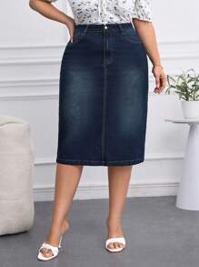 EMERY ROSE Plus Size Denim Straight Stretchy Skirt