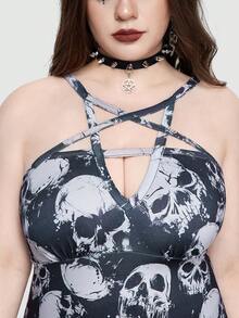 ROMWE Goth Skull Allover Print Plus Size Dress - Multicolor - View 2