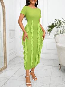 SHEIN Lady Teacher Dress Birthday Outfit Homecoming Dresses Olive Green   Summer Dress   Prom Dress  Women Dresses - Green - View 5