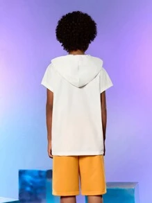 SHEIN Explorewe Tween Boys Bear & Slogan Graphic Batwing Sleeve Tee & Shorts - Grey - View 2