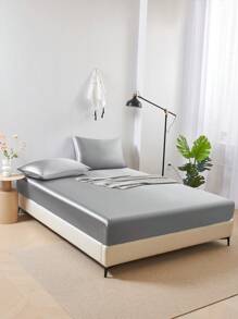 3 件纯色浅灰色缎面床笠套装仿真丝床笠套装，含 1 件床笠 + 2 件枕套（无填充物），现代家用柔软床上用品套装，床单深口袋最大可达 13.8 英寸缎面枕套，柔软透气防皱，更适合睡眠，豪华酒店风格，送给妈妈爸爸朋友宿舍床上用品的礼物 - 淺灰色 - 查看 2