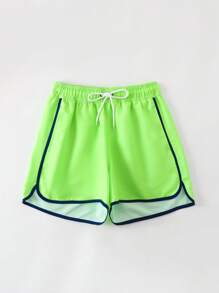 Quần đi biển đơn giản hàng ngày màu khối cho nữ mùa hè - Màu xanh lá cây đậm - Xem 3