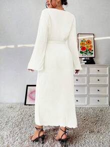 Celure Plus Size Women's Plain Simple Daily Embroidery Dress - White - View 2