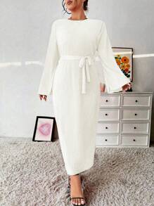 Celure Plus Size Women's Plain Simple Daily Embroidery Dress - White - View 3