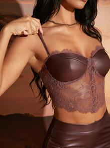 SHEIN Unity Camisole Party-Oberteil aus PU-Leder mit Spitzenbesatz - Rot - Übersicht 3