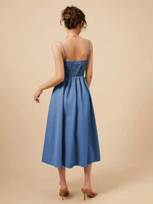 Elegant Solid Color Sleeveless Formal Dress, Suitable For Spring/Summer Business Casual Occasions - Blue - View 2