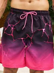 Manfinity Quần short đi biển mùa hè có kích thước lớn dành cho nam có dây rút màu gradient - Màu Hồng Tươi - Xem 1