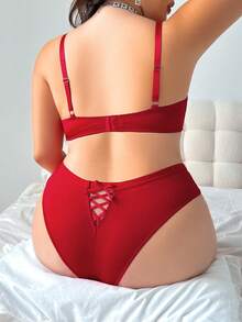 2入組大尺碼蕾絲拼接帶鋼圈內衣 - 紅色 - 查看 2