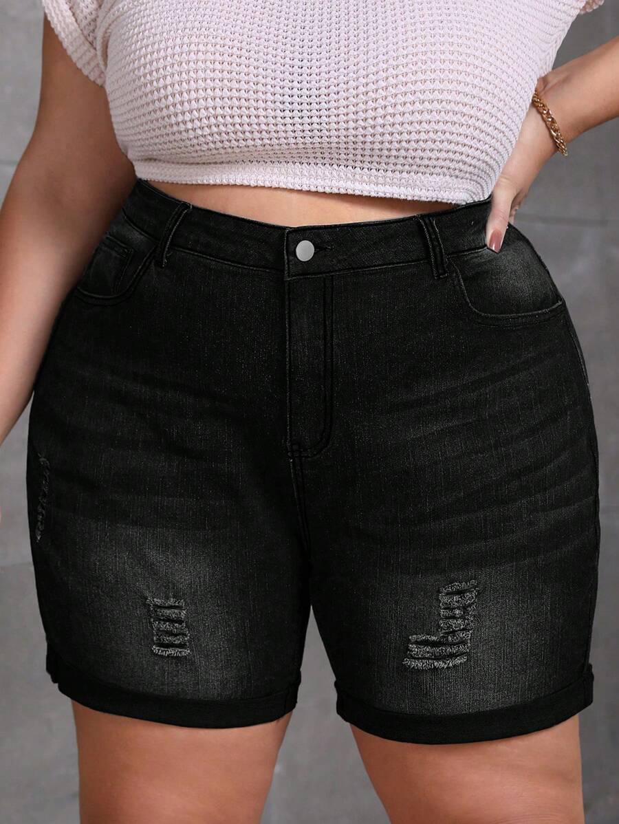 SHEIN CURVE+ Plus Size Stretchy Denim Versatile Cycling Pants