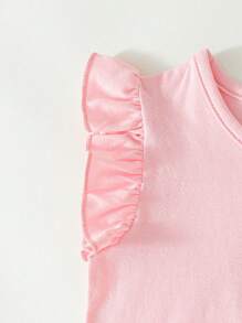 SHEIN 3pcs Baby Girls' Leisure Solid Color & Heart Print Cap Sleeve Tops - Multicolor - View 8