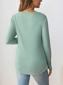 SHEIN 孕婦秋季休閒上衣哺乳服套裝長袖T恤 - 綠色 - 查看 6