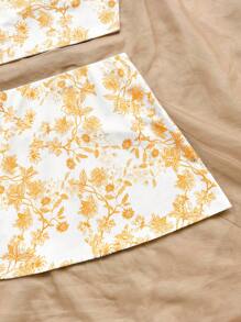 Soleia 藍白花卉針織紋身裙浪漫休閒渡假女性2片式套裝 - 黃色 - 查看 5