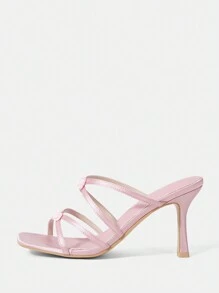 CUCCOO CHICEST Sandalias de tacón alto para mujer de satén rosa con flores decorativas de rayas para verano, graduación, baile de graduación, vacaciones, rebajas de verano, sandalias elegantes, Halloween - Rosa - Ver 1