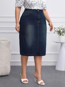 EMERY ROSE Plus Size Denim Straight Stretchy Skirt